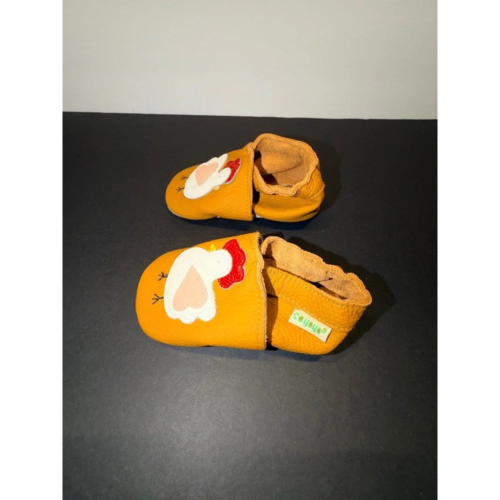 SAYOYO Baby Chicken Leather Moccasins Yellow Soft Sole Walker Shoes 6-12 Months